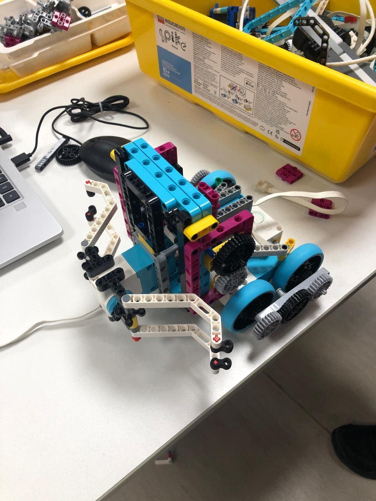 A LEGO Education SPIKE Prime robot built by students during a school robotics CCA