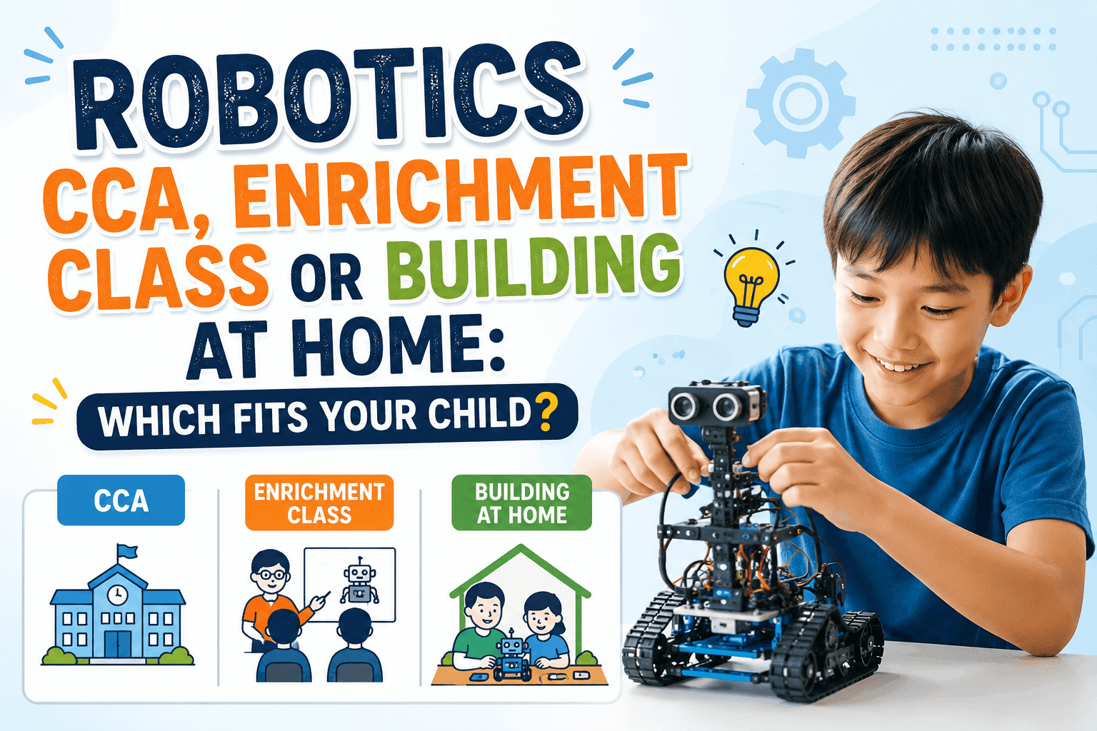 Robotics CCA, enrichment class or building at home — the three routes compared in this guide